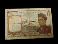 Rare French Indochina 1 Piastre Banknote