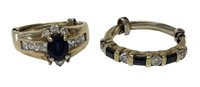 DIAMOND & SAPPHIRE RING AND BAND BOTH SET IN 14KT