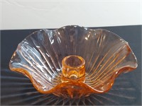 Peach Rose Glass Pink Ruffled Taper Holder