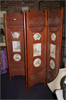 Hardwood 4 panel screen, carved with