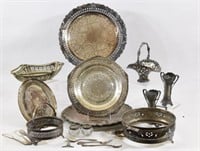 Silver Plate Trays, Vases, Salt Bowls, Cutlery
