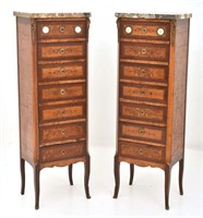 Pr. French 7 Drawer Marble Top Lingerie Chests