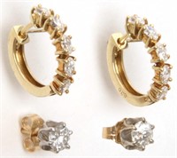 2 Pairs 14K Gold and Diamond Earrings