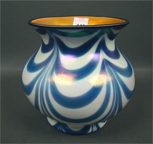 Imperial Freehand Blue Drag Loop Squatty Vase