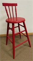 SWEET ANTIQUE RED PAINTED PINE SPINDLE BACK STOOL