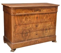 FRENCH LOUIS PHILIPPE PERIOD BURLED WALNUT COMMODE