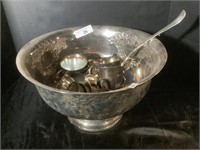 Large  Italian Silver-plate Punch Bowl W/ 12 Cups.