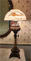 Vintage oil lamp converted to electric 34" tall,