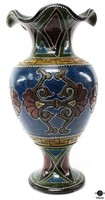 Painted Pottery Vase w/Ruffled Rim