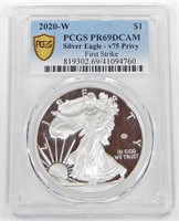 2020-W PROOF SILVER EAGLE - V75 PRIVY - PCGS PR69