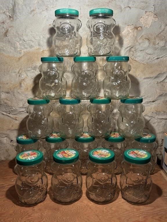 Eighteen Kraft Peanut Butter Bear Jars w/ Lids