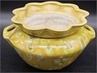Yellow Ceramic Pottery Planter w/ Crimped Edge