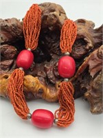 Coral Multi Strand Bead Necklace