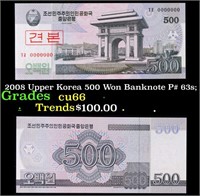 2008 Upper Korea 500 Won Banknote P# 63s;  Grades