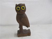 SIGNED WOODEN OWL