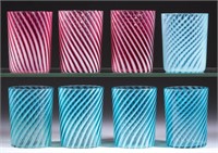 ASSORTED BLOWN SWIRL OPALESCENT GLASS TUMBLERS,