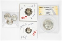 Coin 6 Worthy Coins -1 Graded+5 Raw-FSB