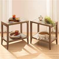 Boho Rattan Nightstands Set of 2