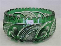 Green Cut to Clear Cut Glass 8" bowl