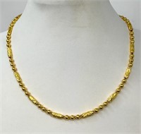 18k Cut Tube and Bead Necklace, 16" length