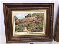 Three framed prints of English cottages 17 x 14