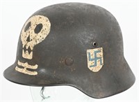 WWII FINNISH TOTENKOPF HELMET W SHIELD 4TH DIV.