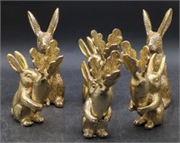 (O) Rabbits Gold Tone Sculpture. 6 inch