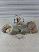 5x7x5 Rock, two containers of shells, and other