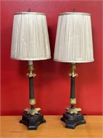 Pair French Gilt Electrified Candlestick Lamps