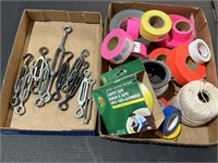 Turn buckles & string, flag tape, carpet tape,