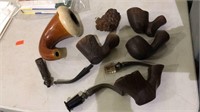 Group of six vintage tobacco pipes with four