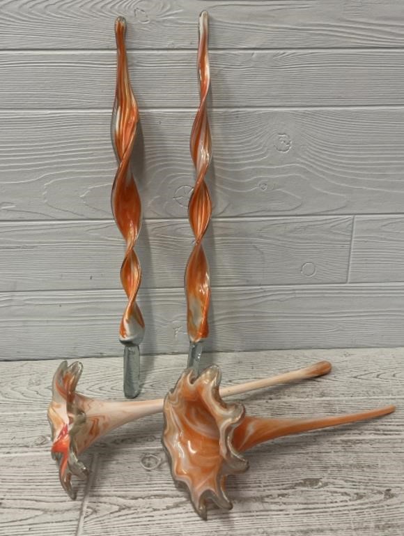 (4) Blown Glass Art Plant Watering Tulips & Spikes