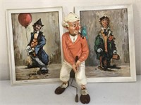 Vintage Plaster Golfer Clown & 3 D Prints