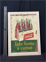 1950's Coca Cola Take Home A Carton Metal Sign