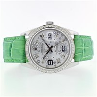 36MM Rolex Watch: DateJust Floral Green Diamonds