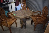 Antique Hand Carved Black Forest Table & 3 Chairs