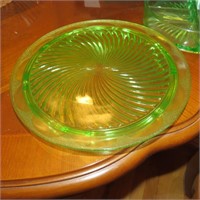 Green Depresseion Glass Cake Plate