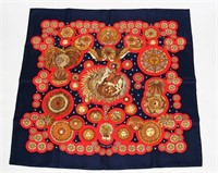 Hermes, "Le Roy Soleil" Silk Scarf in Navy