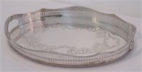 Vintage Silver Plated Oval Tray with Built in