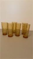 Lot of 6 Amber Thumbrint Water Tumblers