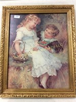Ornate framed two children springtime