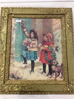 Ornate framed two girls Christmas.