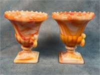 (2) Vogue Akro Agate Slag Glass Toothpick Holders