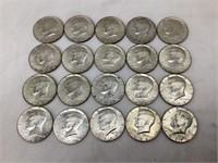 (20) 40% Silver Kennedy Half Dollars, 1966-69