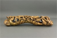 Chinese Gilt Wood Carved Dragon and Phoenix Ruyi