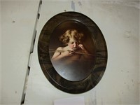 ANTIQUE METAL OVAL PICTURE