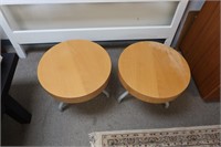 Pair of circular wood end tables