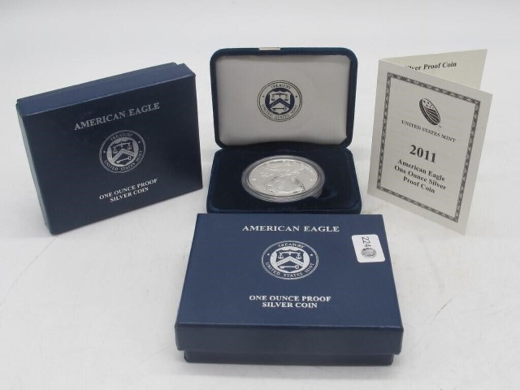 LOT OF 2 PROOF 2011 AMERICAN EAGLES IN BOX W/ COA