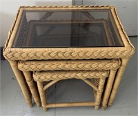 3 wicker glass top nesting tables