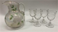 Vintage Glass Pitcher with 4 Glasses